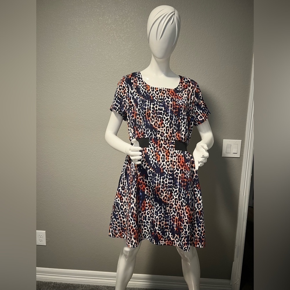 Metaphor Blue, Orange, Animal Print Dress. Size 12